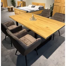 Krok Wood Esstisch Dublin aus Massivholz in Eiche mit Metallbein 200x100x75 cm - Naturbelassen