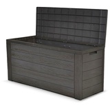 dynamic24 Auflagenbox Holz Optik Gartenbox Gartentruhe Auflagen Kissenbox Gartentruhe