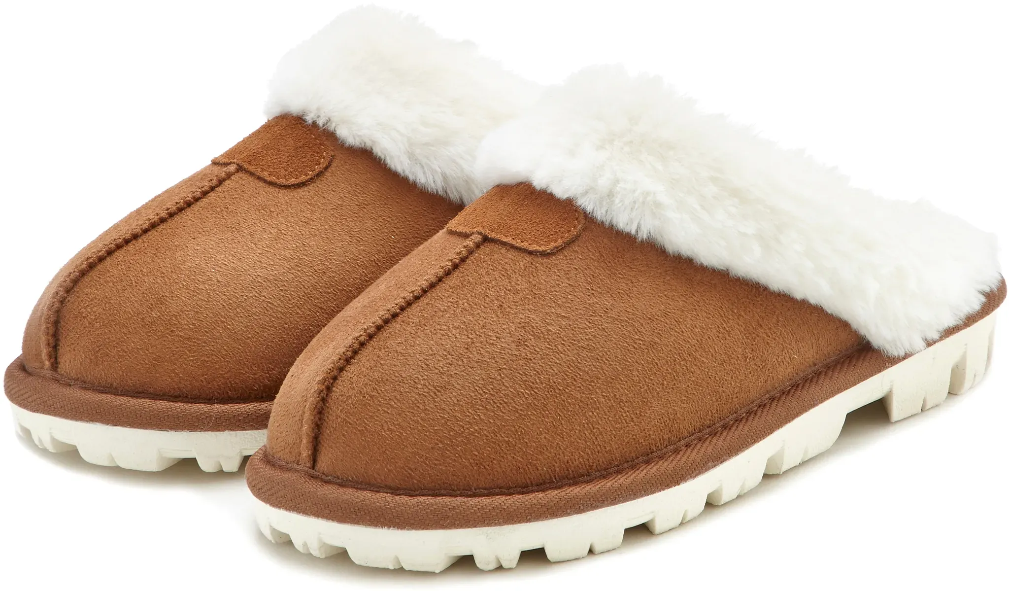 Pantolette VIVANCE "Plüsch Hausschuhe, Hausschuh, Pantoffeln, Clogs, Schlappen", Damen, Gr. 40, braun (camelfarben), Obermaterial: 80% Textilmaterial, 20% Kunstfell. Futter: 100% Kunstfell. Decksohle: 100% Kunstfell. Laufsohle: 100% Synthetik, unifarben, casual, Schuhe Pantoffeln Plüsch Hausschuh, mit Warmfutter VEGAN