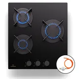 Goldflame Gaskochfeld 3-flammig Messing-Brenner Glaskeramik schwarz