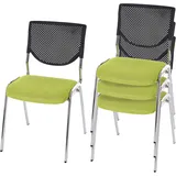 MCW 4er-Set Besucherstuhl H401, Konferenzstuhl stapelbar, Stoff/Textil ~ Sitz grün, Füße chrom