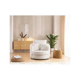 S-Style Drehsessel Ted Bouclé 107 x 94 x 0 cm Weiß drehbar mit Kissen