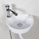 Kunststoff Waschbecken Set, Ausgussbecken Handwaschbecken mit Armatur Schlauch und Entwässerung Zubehör, Halbkreis Gebogen Spülbecken für Garten Garage Keller Camping WC (Weiß)