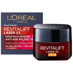 L’Oréal Paris Revitalift Laser X3 Dreifach-Power Anti-Age Tagespflege LSF25 mit Pro-Retinol + Hyaluronsäure Vitamin C Anti-Aging Pflege 50 ml 