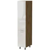 Feldmann-Wohnen Apothekerschrank Essen (2D14K/40 kargo, 1 Tür, 2 Einlegeböden, 1 Korbauszug, 1-St., moderne Optik, Acrylfronten mit Glaseffekt) 40x59x207cm Eiche Artisan - weiß Hochglanz (ES-2D14K/40/kargo) braun