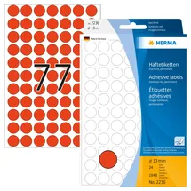 Herma 2236 Punktaufkleber Klebepunkte leuchtrot, 1848 Stück, Ø 13 mm, 77 pro Bogen, selbstklebend, Markierungspunkte für Kalender Planer Basteln, matt, blanko Papier Farbpunkte Aufkleber