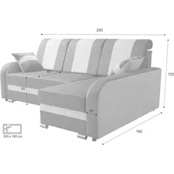 Robin BARI Ecksofa mit Schlaffunktion, Sofa mit Schlaffunktion, Schlafsofa mit Bettkasten und Kissen, Freistehende Eckcouch in L-Form (Beige)