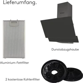 Wiggo Dunstabzugshaube 60cm kopffrei I Abluft Umluft Dunstabzug 300m3/h - LED Touch-Display 3 Stufen I Schräghaube inkl. Fettfilter & 2x Kohlefil...