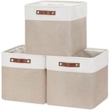 Mangata Cube Aufbewahrungskorb, 30x30x30cm, 3er-Set Stoff Aufbewahrungsbox für Regale, Spielzeug, Büro, Schrank ▏ Light Khaki&weiß