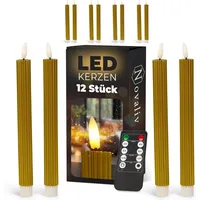Novaliv LED Kerzen Stabkerzen 23 cm gold 12 St.