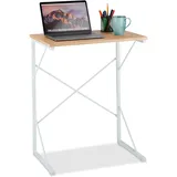 Relaxdays Schreibtisch, kleiner Büro Tisch, Mini Computertisch, HBT: 75x60x40 cm, Arbeitstisch, MDF & Eisen, weiß/braun