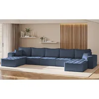 Fun Möbel Wohnlandschaft Sofa U-Form Modulsofa-Set 5-teilig SANDE in Stoff, Alle Module zu System SANDE sind auch Einzel erhältlich, Rundumbezug blau