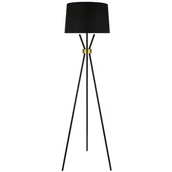 HOME DELUXE - Stehlampe LUNA - Schwarz / Gold, Blendfreies Licht, 54,5 x 165 cm, Metall / Rattan I Stehleuchten Bodenlampen Standlampe