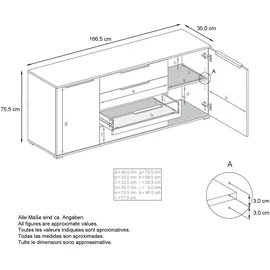 Vladon Linio V2 166,5 x 75,5 x 35 cm Weiß matt/Weiß Hochglanz