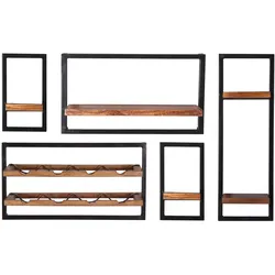 SIT Möbel PANAMA Wandregal-Set Altmetall/Mangoholz - Antikschwarz