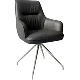 DeLife Esszimmerstuhl Zelia-Flex mit Armlehnen Echt-Leder Schwarz Kreuzgestell konisch Edelstahl Taschenfederkern