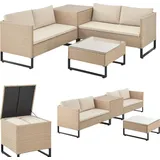 Juskys Polyrattan Lounge Santorini - Outdoor Sitzecke mit Beistelltisch & Auflagenbox - Creme