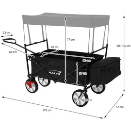 Hauki Bollerwagen faltbar schwarz inkl. 2x Netztaschen und 1x Außentasche