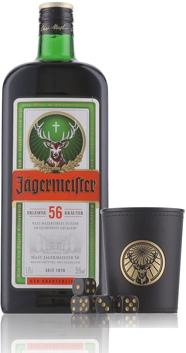 Preisvergleich Produktbild Jägermeister Kräuterlikör mit Würfelbecher 35% Vol. 1,75l