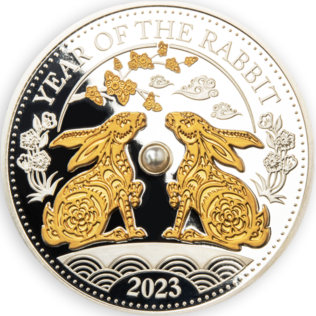 Silbermünze "Jahr des Hasen 2023 - Perle" mit Gold und echter Perle