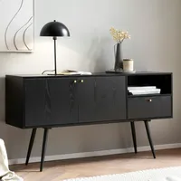 FineBuy Anrichte 140 cm Kommodenschrank Schwarz mit Türen Schublade
