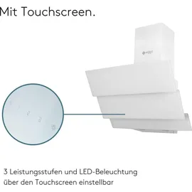 Wiggo Dunstabzugshaube 50cm kopffrei I Abluft Umluft Dunstabzug 300m3/h - LED Touch-Display 3 Stufen I Schräghaube inkl. Fettfilter & 2x Kohlefil... - weiß