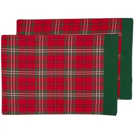 Homescapes Tischset Aus 100% Baumwolle, 2er-set, rot kariert, - Homescapes