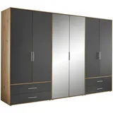 Boxxx Kleiderschrank, Graphit, Eiche Artisan, Holzwerkstoff, 5 Fächer, 4 Schubladen, 305x207x58 cm, Schlafzimmer, Kleiderschränke, Drehtürenschränke