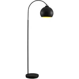 Lindby Stehlampe Metall schwarz gold, Bogenlampe mit Fußschalter 1x E27, Leselampe Standlampe Wohnzimmer, Stehleuchte Wohnzimmerlampe, Standleuchte