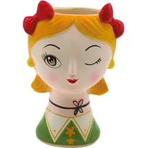 Dekohelden24 Keramik Vase mit Schleife, Blumenvase,Übertopf, Pflanztopf in bunt, Größe: B/H/T 15 x 23 x 13cm.