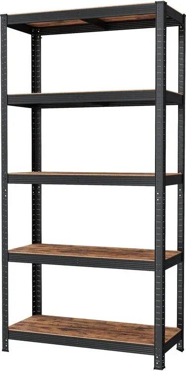 Ochama Standregal, Bücherregal, Lagerregal, 5 Ebenen, Küchenregal, verstellbare Ablagen, braun-schwarz