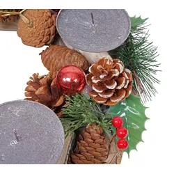 Mendler Adventskranz HWC-H49, Weihnachtsdeko Adventsgesteck Weihnachtsgesteck, Holz rund Ø 33cm ~ inkl. 4x Kerzen rot