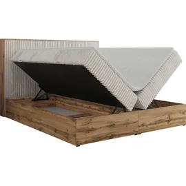 MKS Meble Boxspringbett WOOD CLASSIC, Komplett Set mit Multipocket-Matratze und Topper T25, Doppelbett für Schlafzimmer, hohe Kopfteil - 180 x 200... - Beige
