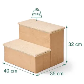 Relaxdays Hundetreppe 2 Stufen Beige 40 cm x 35 cm x 32 cm