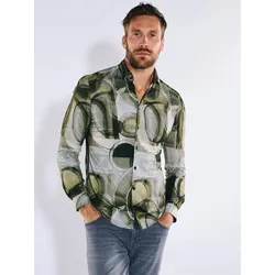 emilio adani Herren Langarm-Hemd slim fit braun gemustert Kent-Kragen - XL