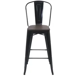 MCW Barhocker A73 2er-Set Holz-Sitzfläche Metall Schwarz