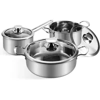 Wodillo Edelstahl Kochtopfset, 6-teiliges Topfset mit Glasdeckeln und Kühlbleibender Griff, Topf für alle Herdarten & Backofenfest, Kochgeschirrset Unbeschichtet (Silber)