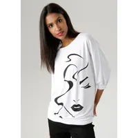 Aniston SELECTED Fledermausshirt mit abstraktem Gesichtsdruck Gr. 44, weiß-schwarz,