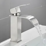 Start - Wasserfall-Waschbecken-Wasserhahn, Badezimmer-Wasserhahn mit Keramikspule, heißes und kaltes Wasser, optionaler