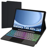 ROOFEI Galaxy Tab A9+/A9 Plus Hülle mit Tastatur: 11 Zoll Galaxy Tab A9+ Abnehmbar Tastatur mit Touchpad & 3-Zozen-7-Farbige Beleuchtung - Kabellose Deutsches QWERTZ-Layout Tastatur Tab A9 Plus 2023