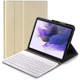 YHFZR Tastatur Hülle for Samsung Galaxy Tab S7 FE - (QWERTY Layout), Ultradünn Flip Entfernbar Drahtloser Keyboardständer Ledertasche für Samsung Galaxy Tab S7 FE T730/T736B 12.4" Tablet, Gold