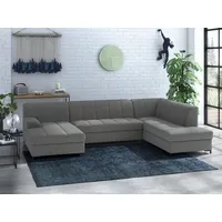 Wohnlandschaft INOSIGN "Balme U-Form" Sofas Gr. B/H/T: 297cm x 75cm x 195cm, Luxus-Microfaser weich, Recamiere links, mit Bettfunktion, grau (stone) Inkl. Zierkissen, wahlweise mit Bettfunktion