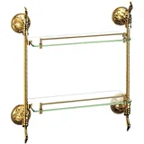 Belle Arti Luxus Wandregal Glasregal Badregal Badablage Glasplatte 1- oder 2-stöckig mit Halterung aus Messing Vintage in Gold Optik - Wandmontage - pflegeleicht und rostfrei (2-Etagen)
