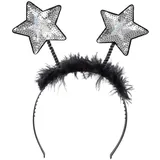 Boland - Sterne Tiara mit Pailletten, Haarreif mit Federn, Kopfschmuck, Kostüm, Karneval, Mottoparty, Silvester, Silber