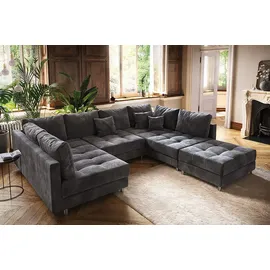 Riess-Ambiente Moderne XXL Wohnlandschaft KENT 305cm grau Samt Bigsofa inkl. Hocker Federkern