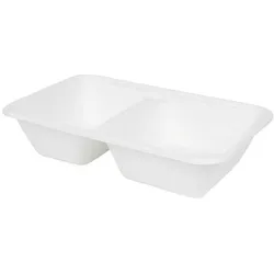 BIOZOYG 50 Stück Menüschalen für Take-Away 1000ml, 2-Kammern, aus biologisch abbaubarem Zuckerrohr - nachhaltige Einwegschalen, To-Go-Schalen