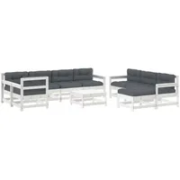 vidaXL 10-tlg Garten-Lounge-Set mit Kissen Weiß Massivholz Modell 3