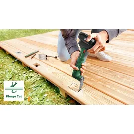 Bosch UniversalMulti 18V-32 ohne Akku + 1x Schleifplatte + 6x Schleifblätter + 1x Tauchsägeblatt + 1x Segmentsägeblatt + 1x Tiefenanschlag