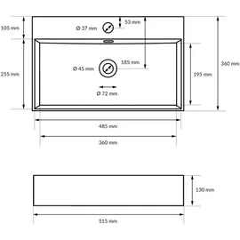 luxebath Aufsatzwaschbecken 51,5 x 13 x 36 cm