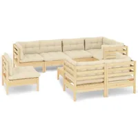 vidaXL Garten-Lounge-Set 9-tlg. mit Creme Kissen Kiefer braun